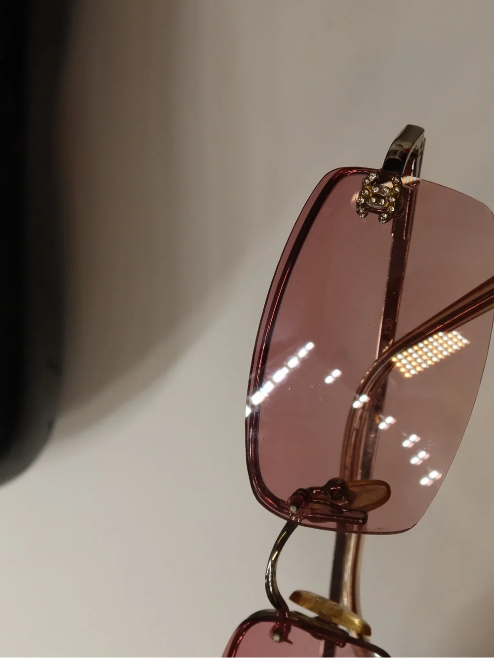 CHANEL Pink Rimless Sunglasses with rhinestones